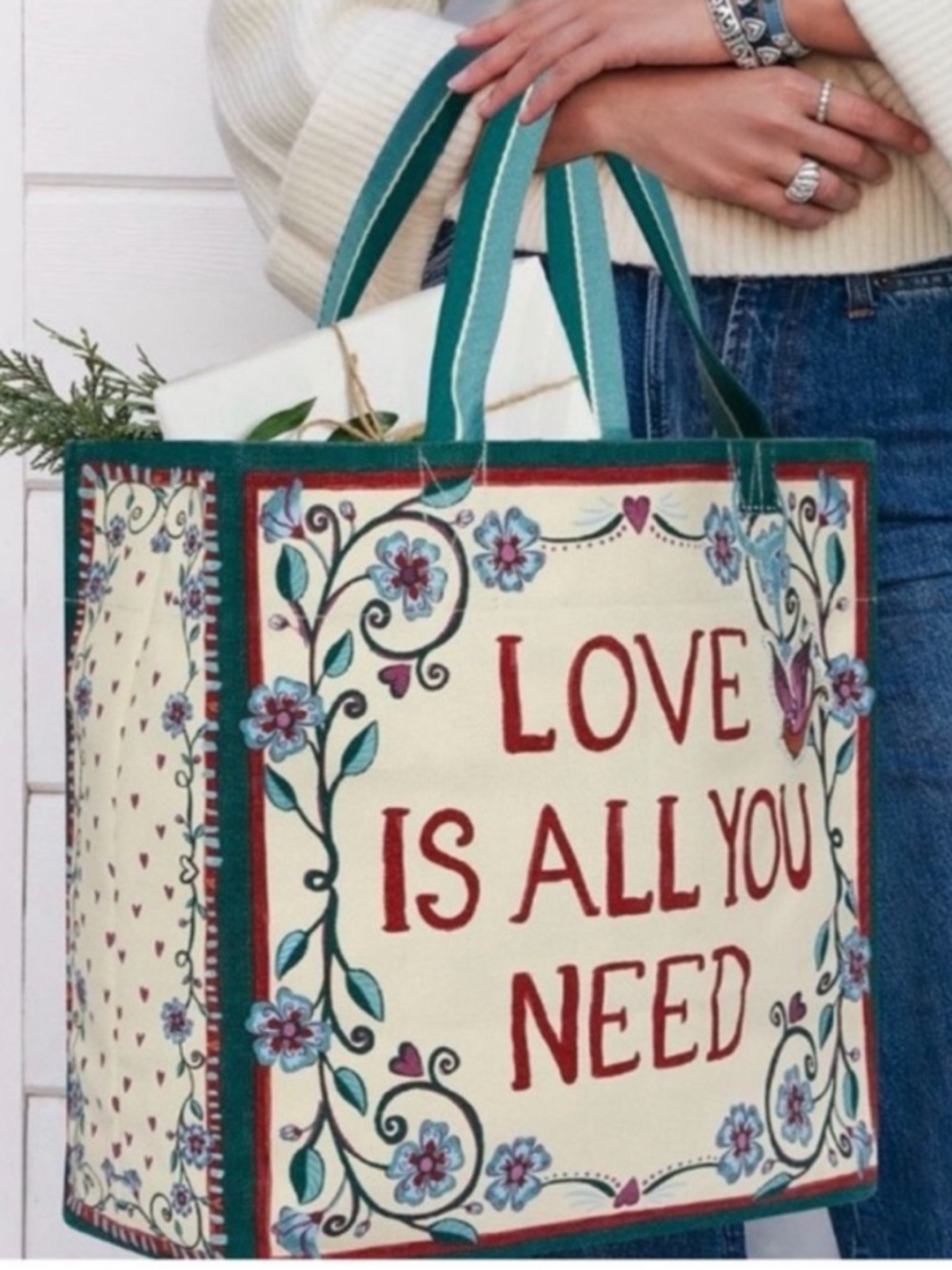 BRIGHTON Love Is All You Need Floral Tote Bag - Cream & Teal